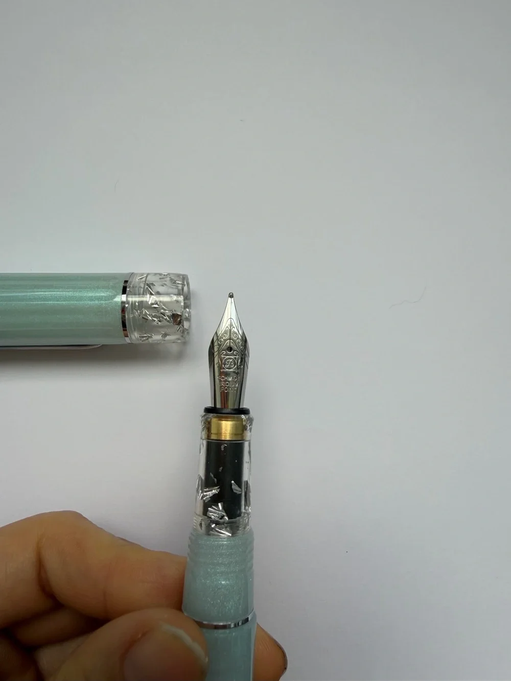 New Benu Exclusive Fountain Pen Tribute Selene Broad Nib Shimmer Blue Writing